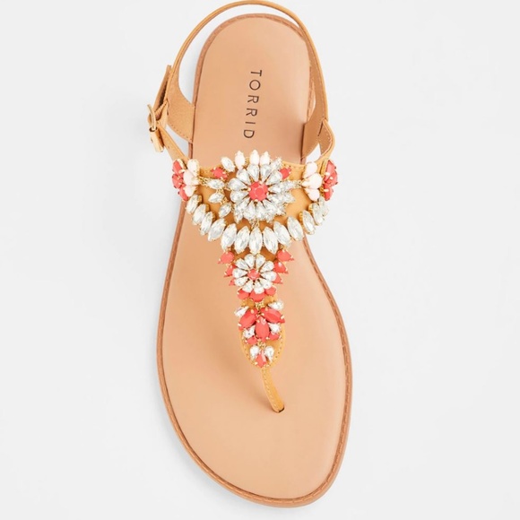 torrid Shoes - Torrid Tan Rhinestone T-Strap Thong Sandals Shoes